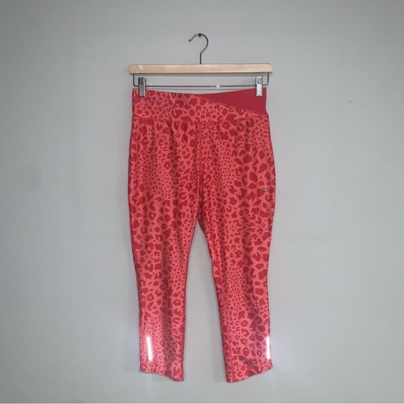 Nike Running Leggings Women’s Size Small Red Pink Animal Print Cropped - Picture 2 of 9